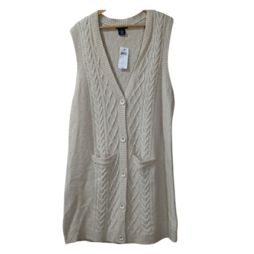 Sofia Cashmere Cable Knit Sweater Vest XL 100% Cashmere Taupe